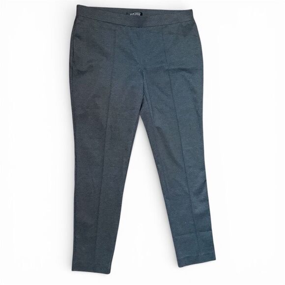 Worth Pants - KASPER Classic Pull On Slim Stretch Herringbone Pants Workwear Charcoal Grey 14